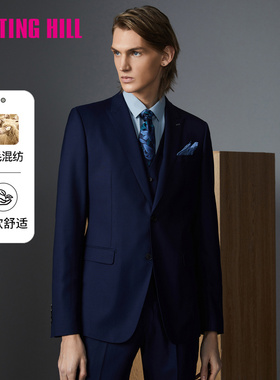 诺丁山西装外套男藏蓝色春季新款商务羊毛蚕丝男士西服