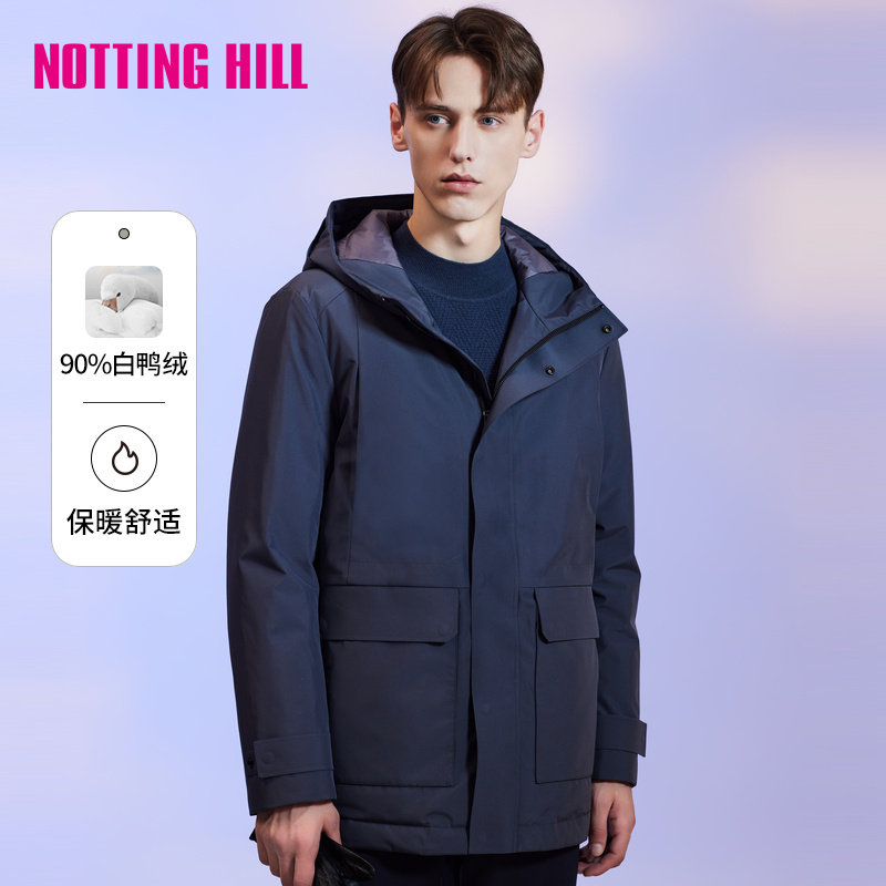 诺丁山羽绒服男科技面料工装风商务休闲连帽羽绒外套秋冬NJ820151