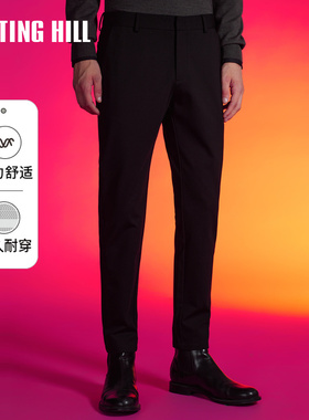 诺丁山男士冰丝休闲裤黑色商务修身秋季高级感中年裤子男NB720103