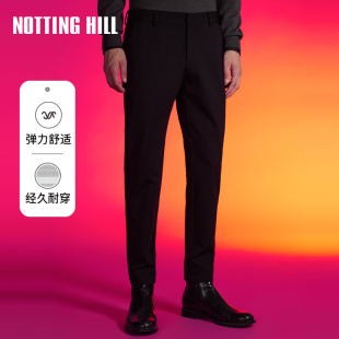 诺丁山男士冰丝休闲裤黑色商务修身秋季高级感中年裤子男NB720103