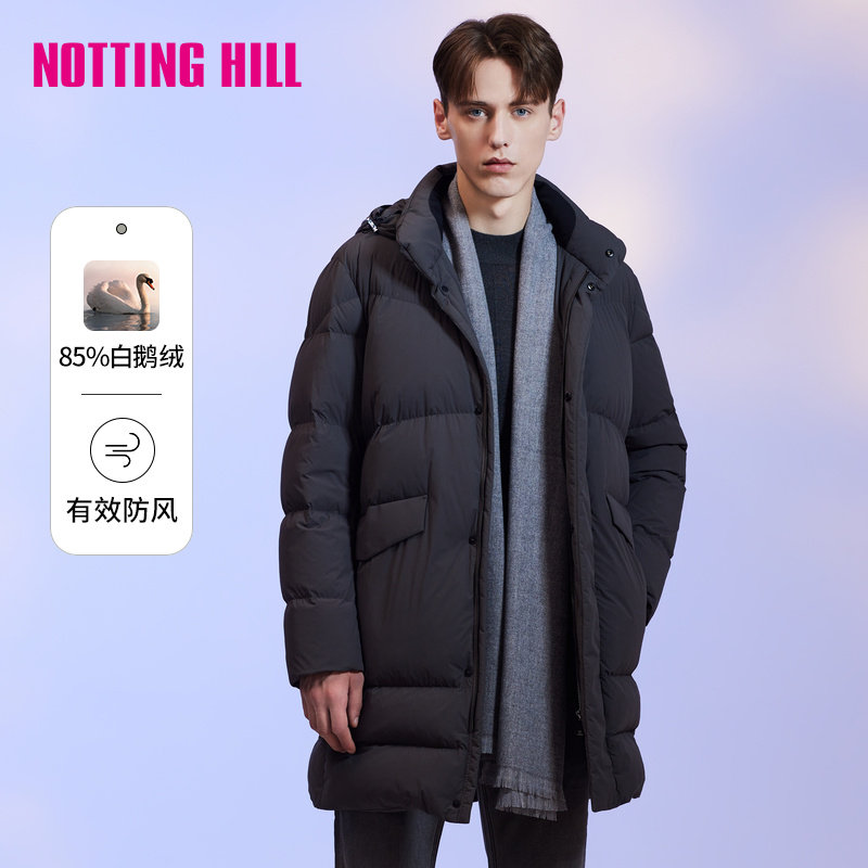 诺丁山长款羽绒服连帽商务高级加厚保暖抗寒男士鹅绒外套NJ820221