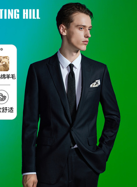 诺丁山纯羊毛西装外套男黑色修身结婚婚礼商务高级感秋冬男士西服