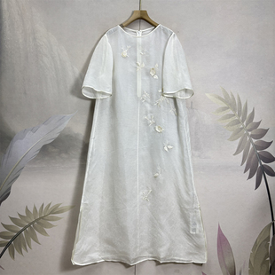 诗家~满分桑蚕丝真丝欧根纱连衣裙26夏重工金典绣花中长宽松裙女