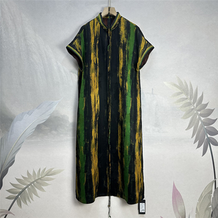 诗家~满分桑蚕丝香云纱透孔花罗中长连衣裙真丝气质改良版系带裙