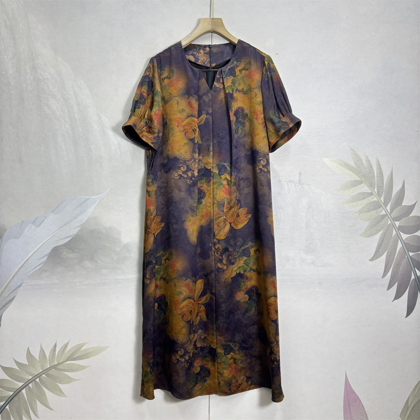 满分桑蚕丝花罗香云纱连衣裙26