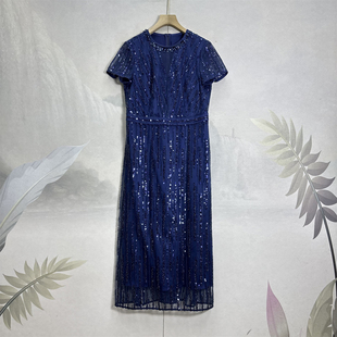 S家~高贵气质减龄连衣裙26夏年轻时尚重工钉珠亮片中长旗袍裙女