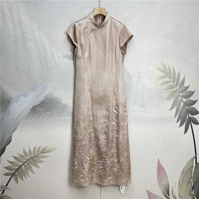 专柜~高级感素雅真丝假两件旗袍25夏季少女小清新淡雅桑蚕丝裙女
