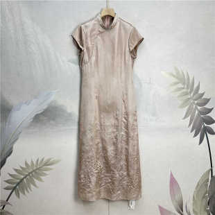 专柜~高级感素雅真丝假两件旗袍26夏季少女小清新淡雅桑蚕丝裙女