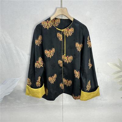 100桑蚕丝香云纱透孔花罗上衣