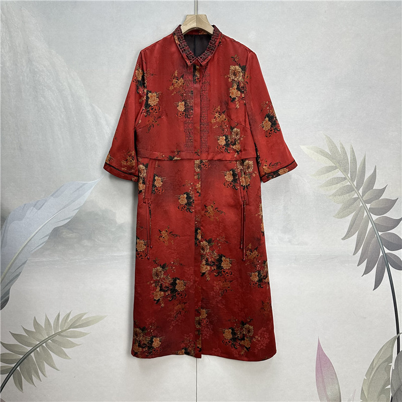 满分桑蚕丝透孔花罗香云纱风衣