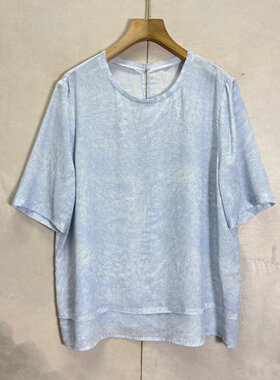 桑蚕丝清新圆领短袖宽松真丝衬衫