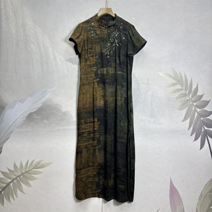 诗家 复古旗袍裙 桑蚕丝香云纱真丝连衣裙女26夏重工双面提花时尚