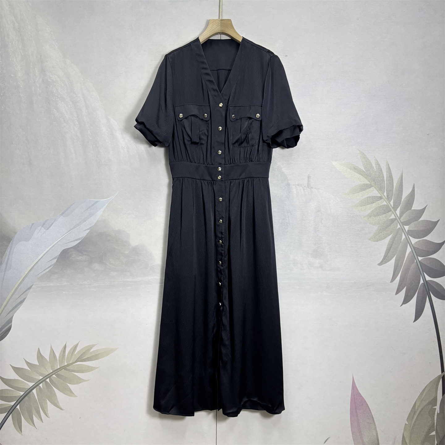 真丝复古纯色小香风收腰连衣裙25