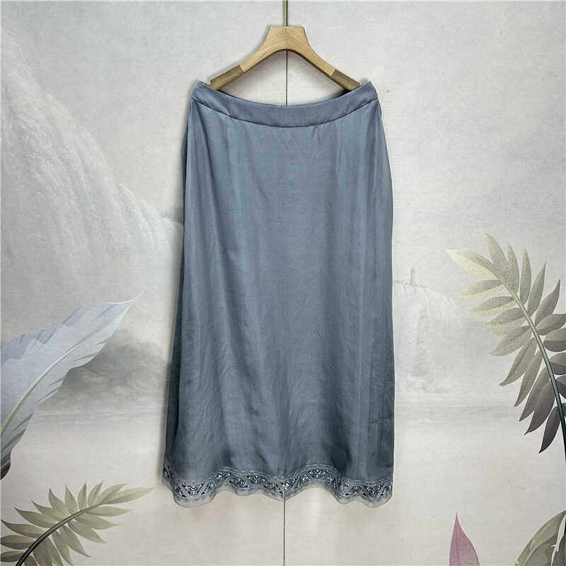 专柜~知性女神款！双层真丝高腰长款气质中长满分桑蚕丝半身裙女