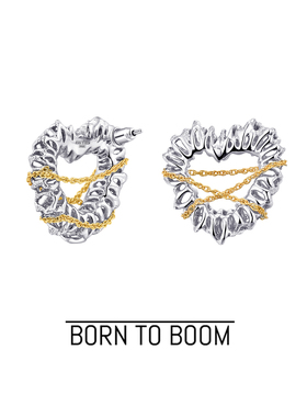 BORN TO BOOM 爱心锁链 纠缠之心形网状线圈925纯银男女耳钉耳环