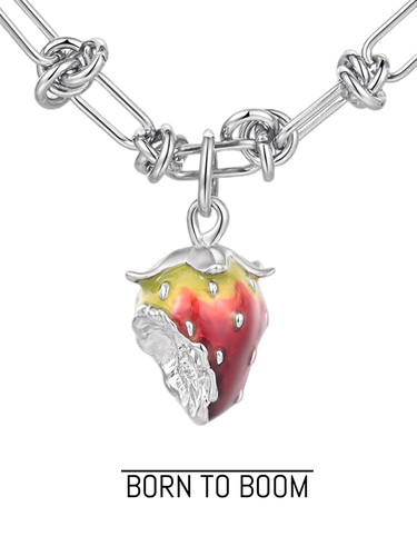 男女中性彩色釉银草莓粗项链夏日