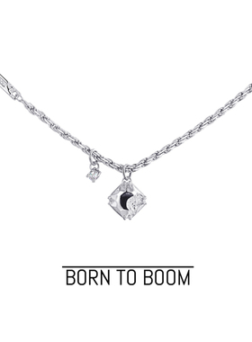 BORN TO BOOM 破损钻石 方糖钻切割925纯银吊坠编织男女锁骨项链