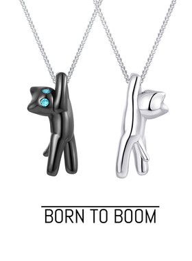 BORN TO BOOM 超人猫咪项链 黑白猫银情侣项链 男女情人节送礼物