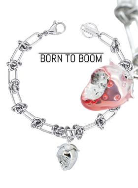 BORN TO BOOM 青涩草莓纯银吊坠钛钢粗链条手链 男生女生情侣礼物