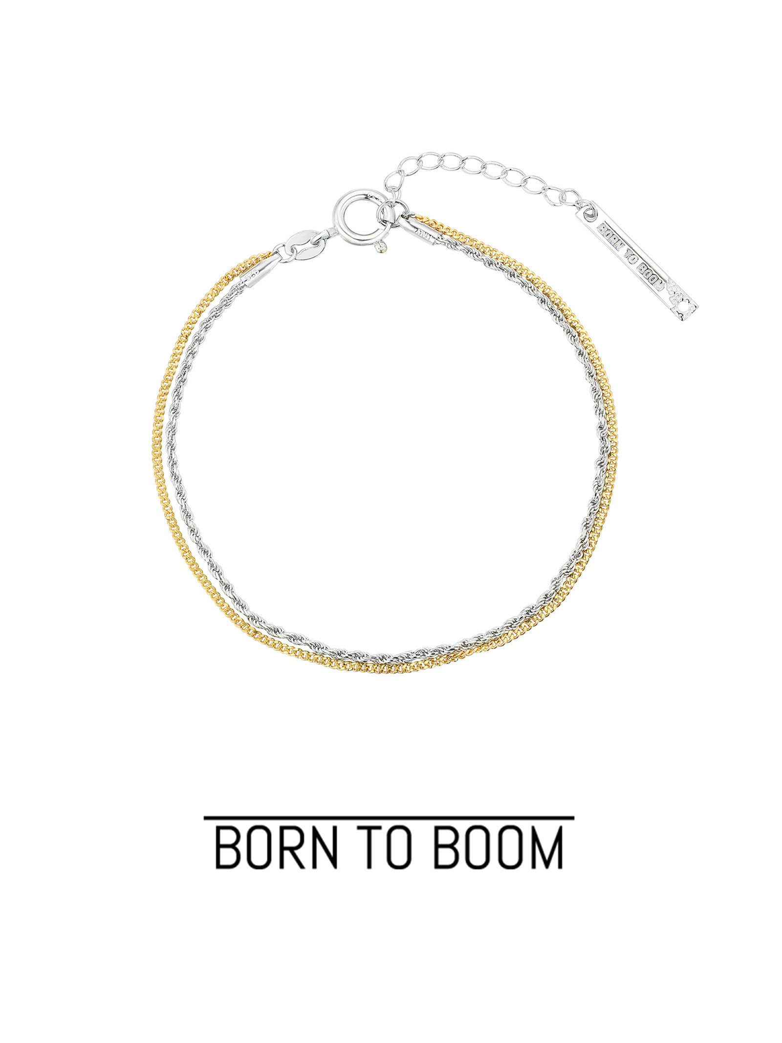 BORN TO BOOM 金银缠绕手链 双色双拼男女中性麻绳大号粗手银手链