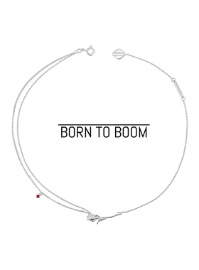 BORN TO BOOM 线与玫瑰 纯银红色石榴石花朵双层优雅气质锁骨项链