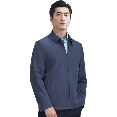 红都男装夹克夏季薄款商务翻领可水洗弹力宽松舒适开会商政男外套