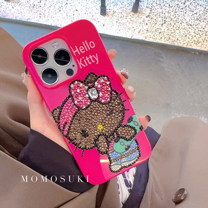 MOMO SUKI 日韩甜酷y2k涩谷辣妹HelloKitty水钻手机壳适用iPhone15Promax可爱个性卡通软壳苹果14Pro/13/12套