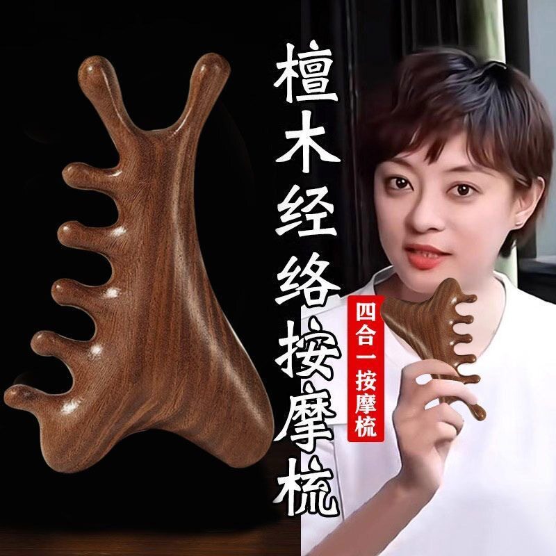 四合一檀木梳子多功能经络梳按摩檀木经络梳头疗梳子鼻刮梳子按摩