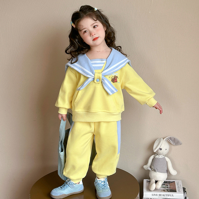 女童春季海军领卫衣套装两件套