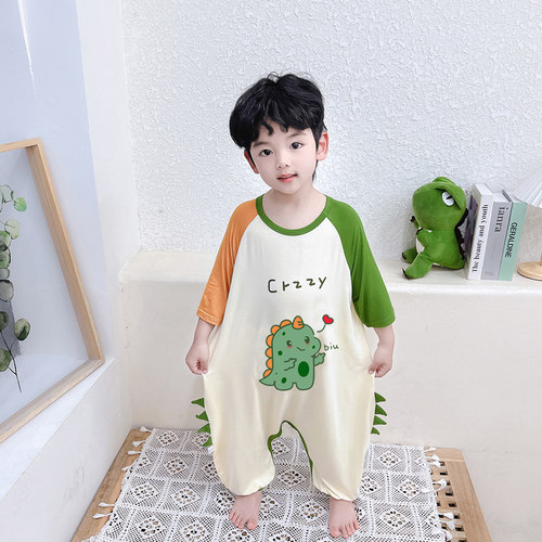 男童薄款莫代尔居家卡通连体衣