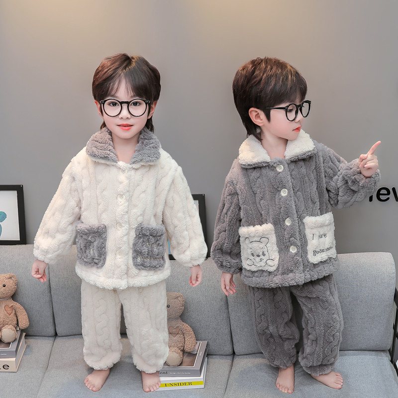 男童睡衣儿童珊瑚绒秋冬加厚