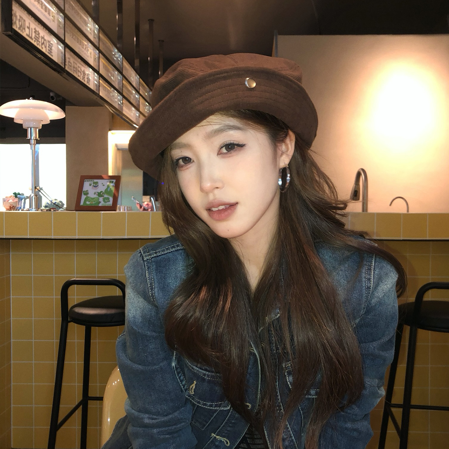 一帽多戴灯芯绒渔夫帽棕色女秋冬大头围显脸小帽子感冬天盆帽