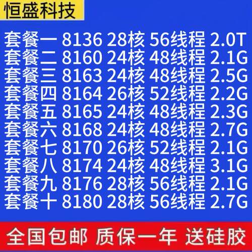 Intel8153 8156 8158 8160 8163 8168 8170 8176 8180 3647针 CPU