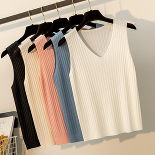 夏季配西装无袖里面的小衫冰丝针织内搭打底短款外套吊带背心女薄