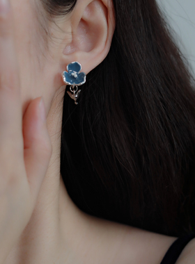 G大调 滴油蓝色花朵知更鸟蚊香盘无耳洞耳夹女森系小清新