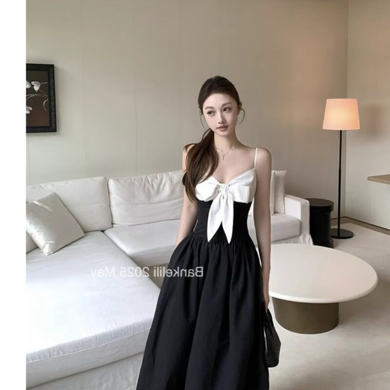 板栗可可 夜幕天鹅 吊带裙子女夏季黑色长裙轻奢高级感法式连衣裙图片