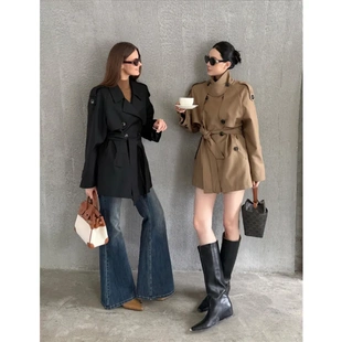 周淼ZHOUMIAO 【巴黎旧梦2.0】经典廓形翻领收腰短款风衣外套女