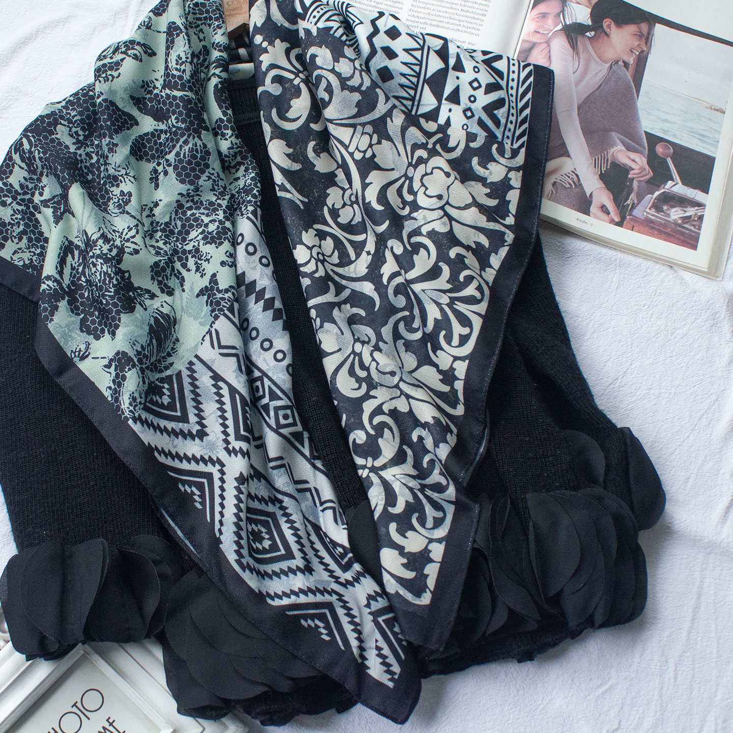 2025秋冬90双面方巾丝毛质感围巾女复古高端百搭日常旅游时尚披肩