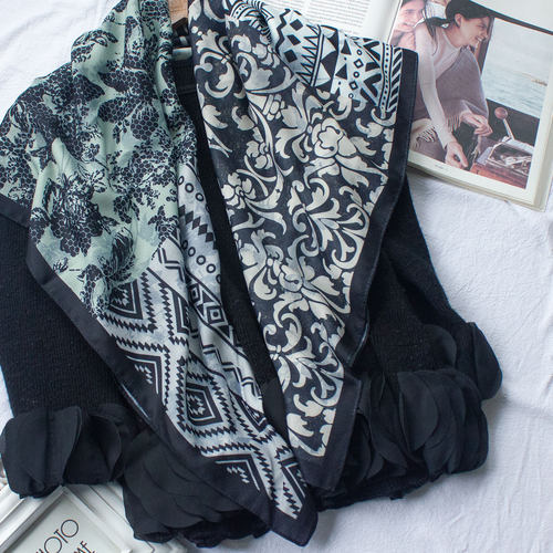 2025秋冬90双面方巾丝毛质感围巾女复古高端百搭日常旅游时尚披肩