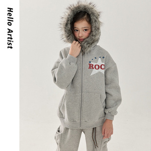 叮当森林韩国童装 Fork25冬新帅气毛球连帽星星运动加绒外套 代购
