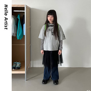 叮当森林韩国童装代购|26春新GB纯色芝加哥小熊印花短袖T恤大童