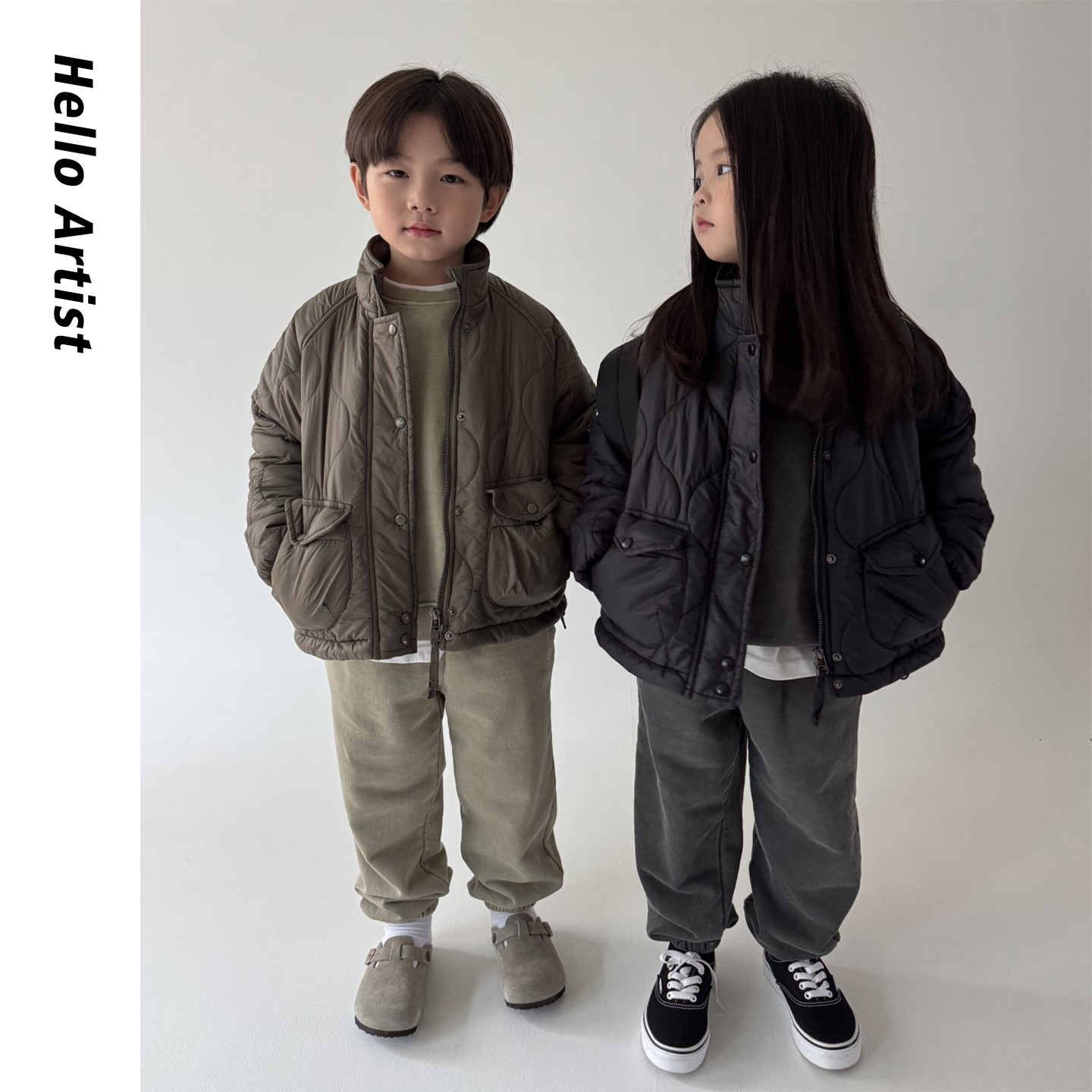 叮当森林韩国童装代购|OUR25冬新大童复古纯色衍缝夹棉休闲外套