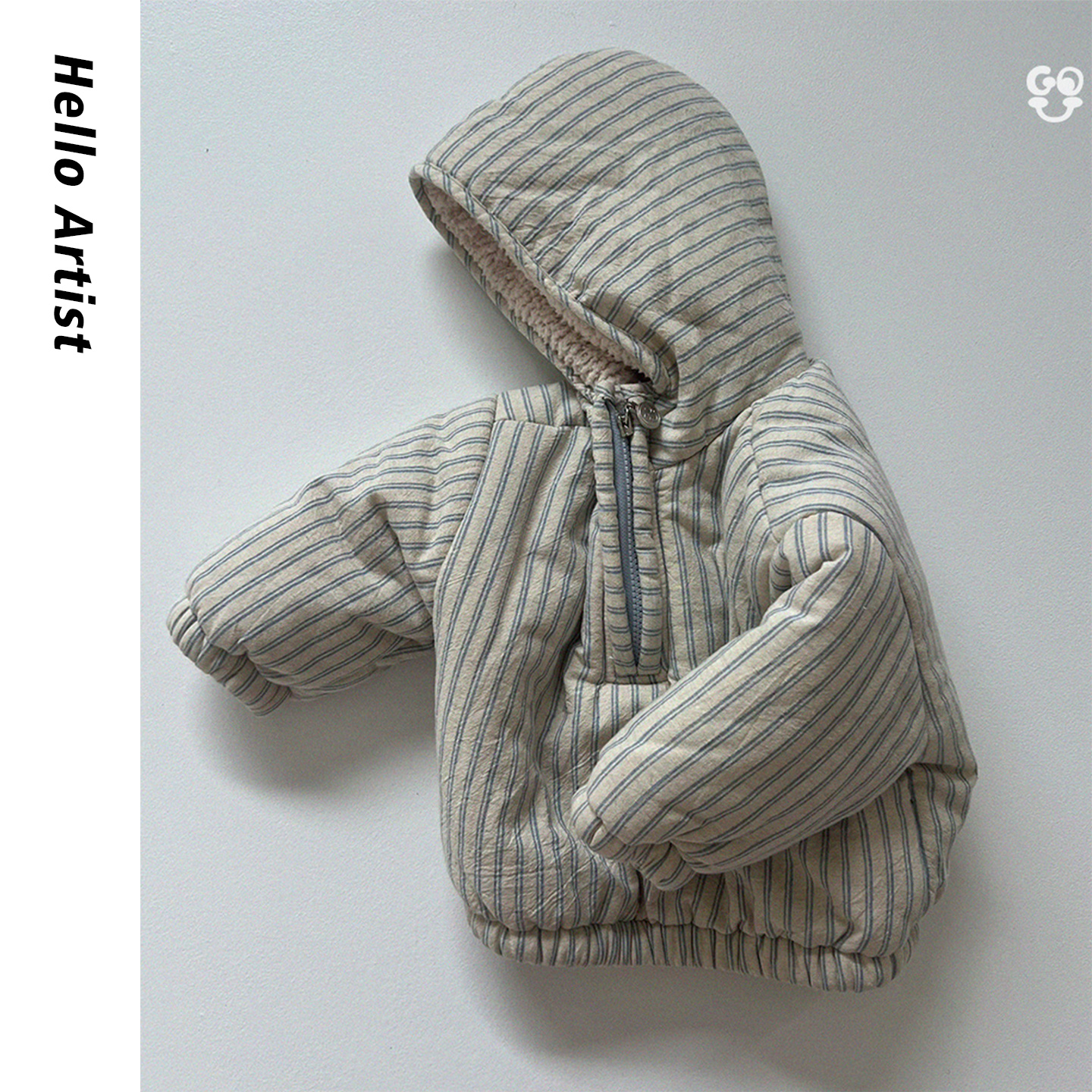 叮当森林韩国童装代购|25冬Gou保暖连帽条纹中大童休闲卫衣