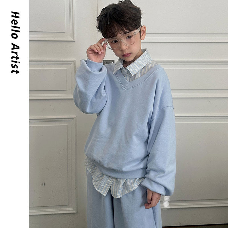 叮当森林韩国童装代购|26春新Elly温柔休闲纯色V领宽松卫衣大童