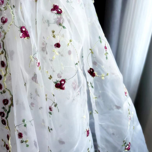 粉色紫色小玫瑰花小花绣花蕾丝布料欧根纱刺绣服装连衣裙布料面料 - 封面