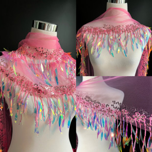 甜美幻彩白红宝蓝黑色亮片金片花边婚纱礼服裙子流苏亮片花边辅料