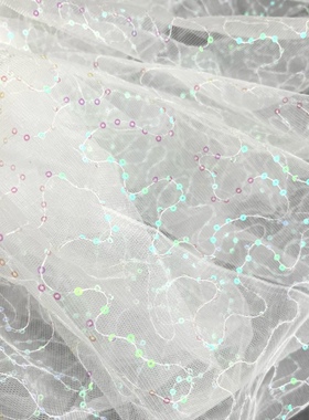 深紫色满天星闪光亮片纱网纱刺绣透明舞蹈服钻石网布料面料
