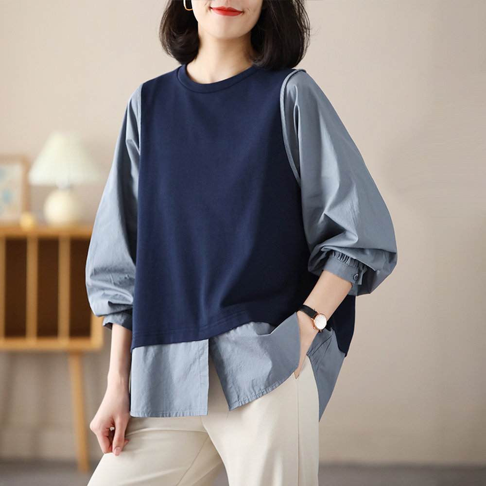 铜扣记宽松休闲长袖棉衬衫