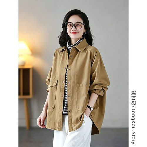 铜扣记休闲常规翻领外套