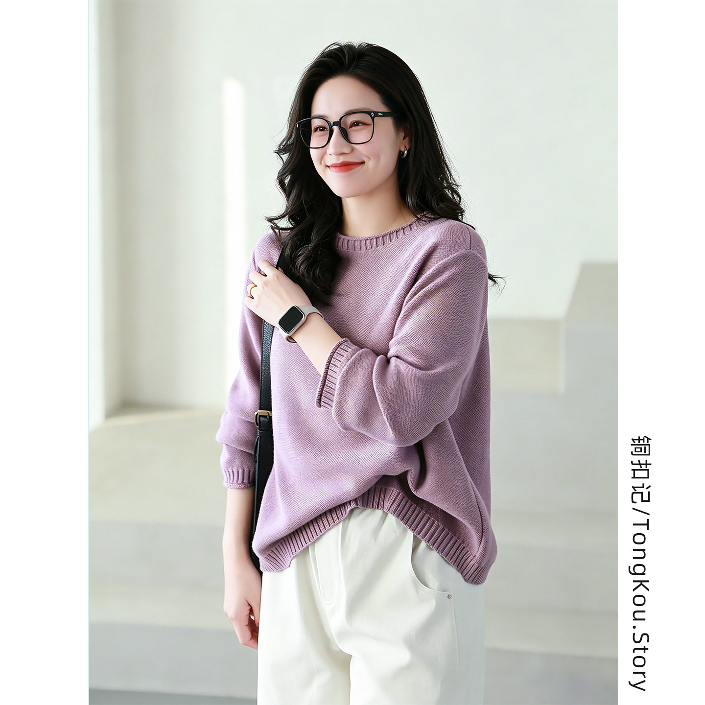 铜扣记棉线毛衣女圆领休闲百搭宽松显瘦韩版春季新款长袖针织衫女